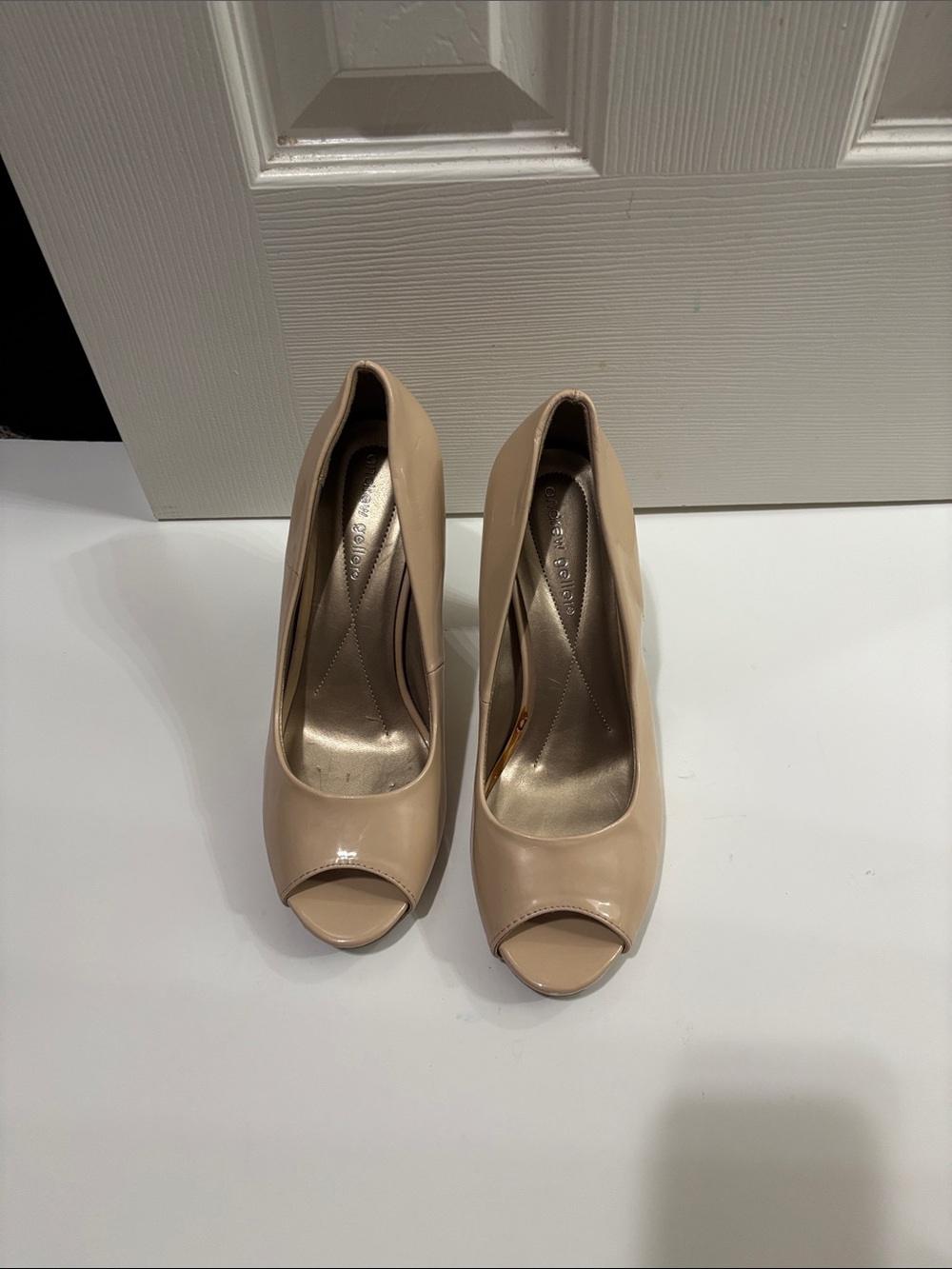 Andrew Geller Nude Patent Peep-Toe Pumps